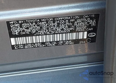 2015 Lexus Gs 350 from USA, damaged, VIN JTHCE1BL2FA005603